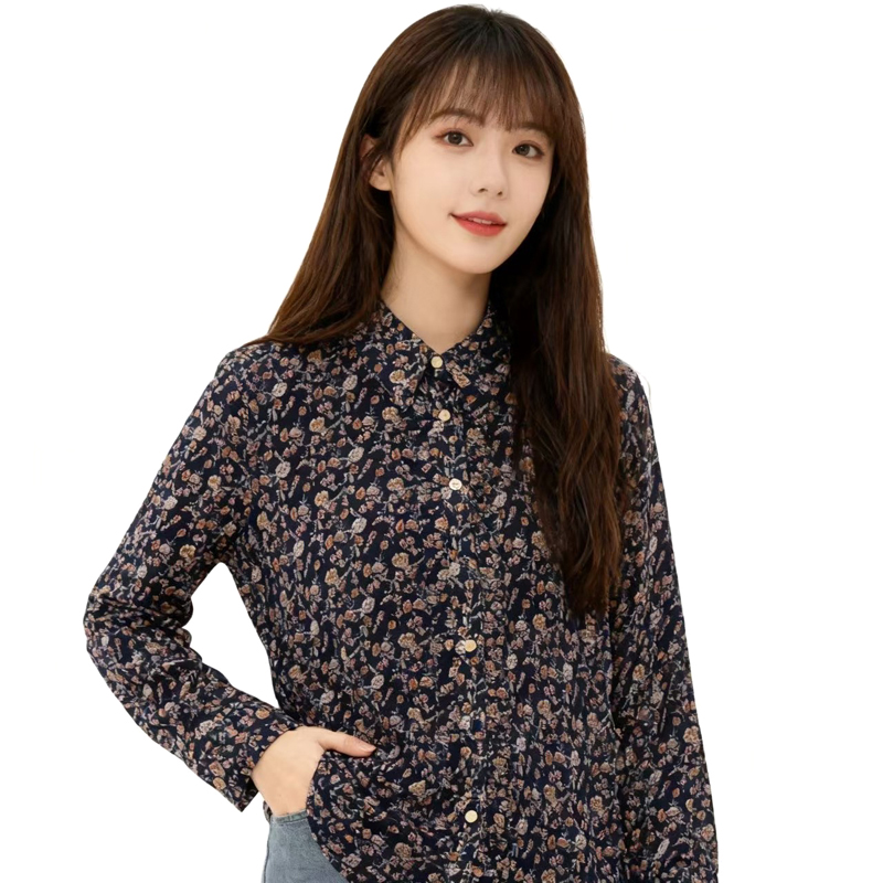 【D玛纳】气质碎花上衣简约休闲舒适修身时尚百搭长袖衬衫DMA497