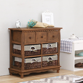 田园床头柜客厅液晶电视柜实木卧室藤编框床边柜多抽屉收纳斗柜