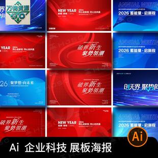 2026新年马年科技企业年会展板主视觉海报舞台背景ai矢量设计素材