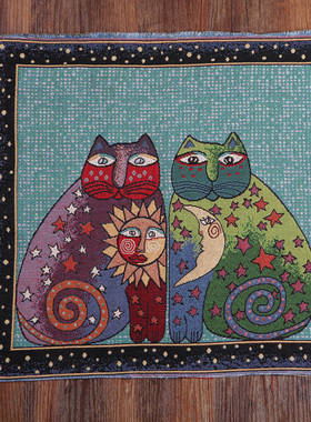 日月猫咪民族风定位棉麻提花靠枕垫子抱枕加厚布料复古家居背景布