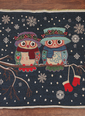 棉麻布提花布料亚麻猫头鹰定位挂布靠枕靠垫加厚布料抱枕面料麻布