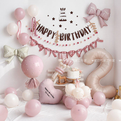 ins风女童生日布置粉色气球