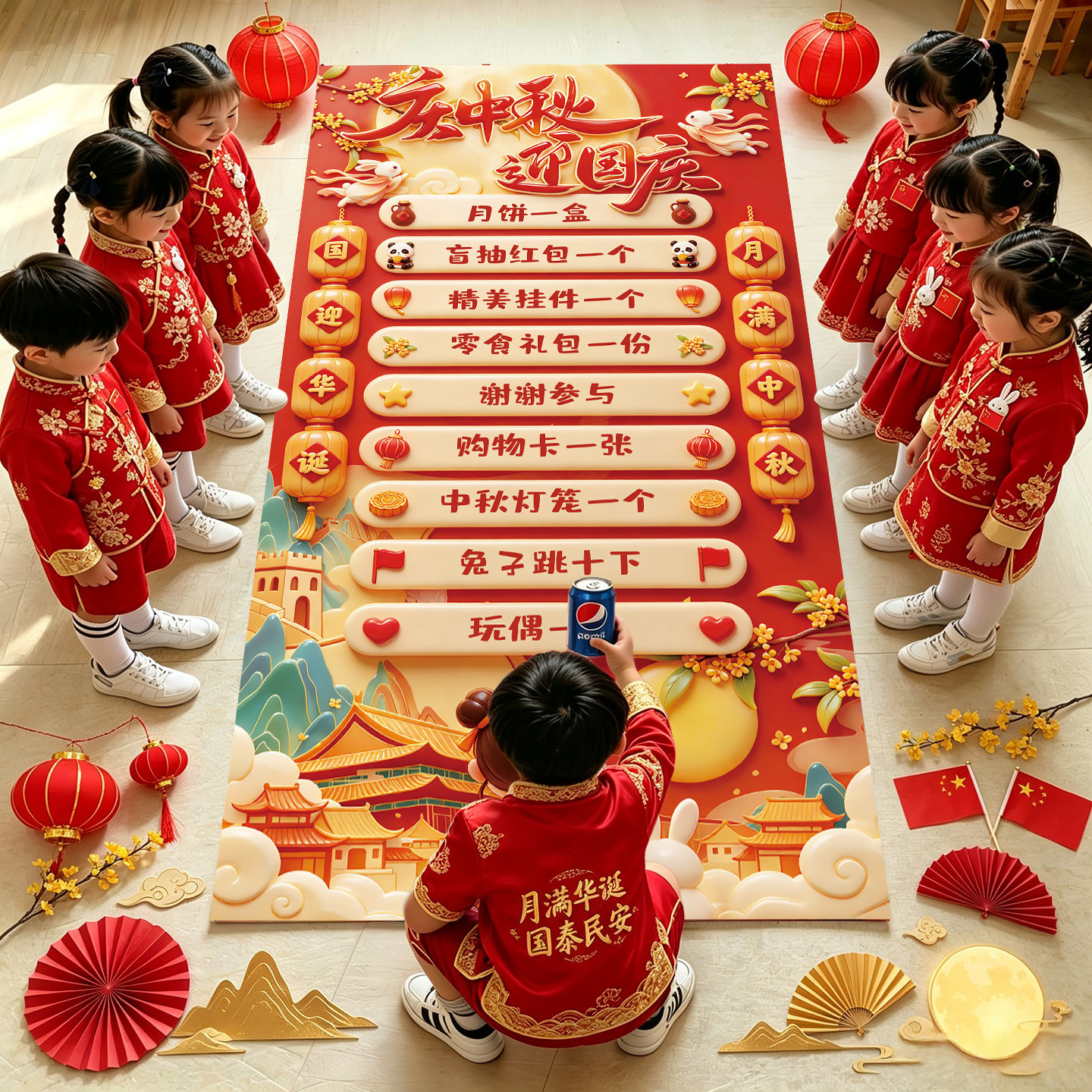 中秋国庆节活动氛围场景布置幼儿园商场互动幸运滚滚乐游戏道具