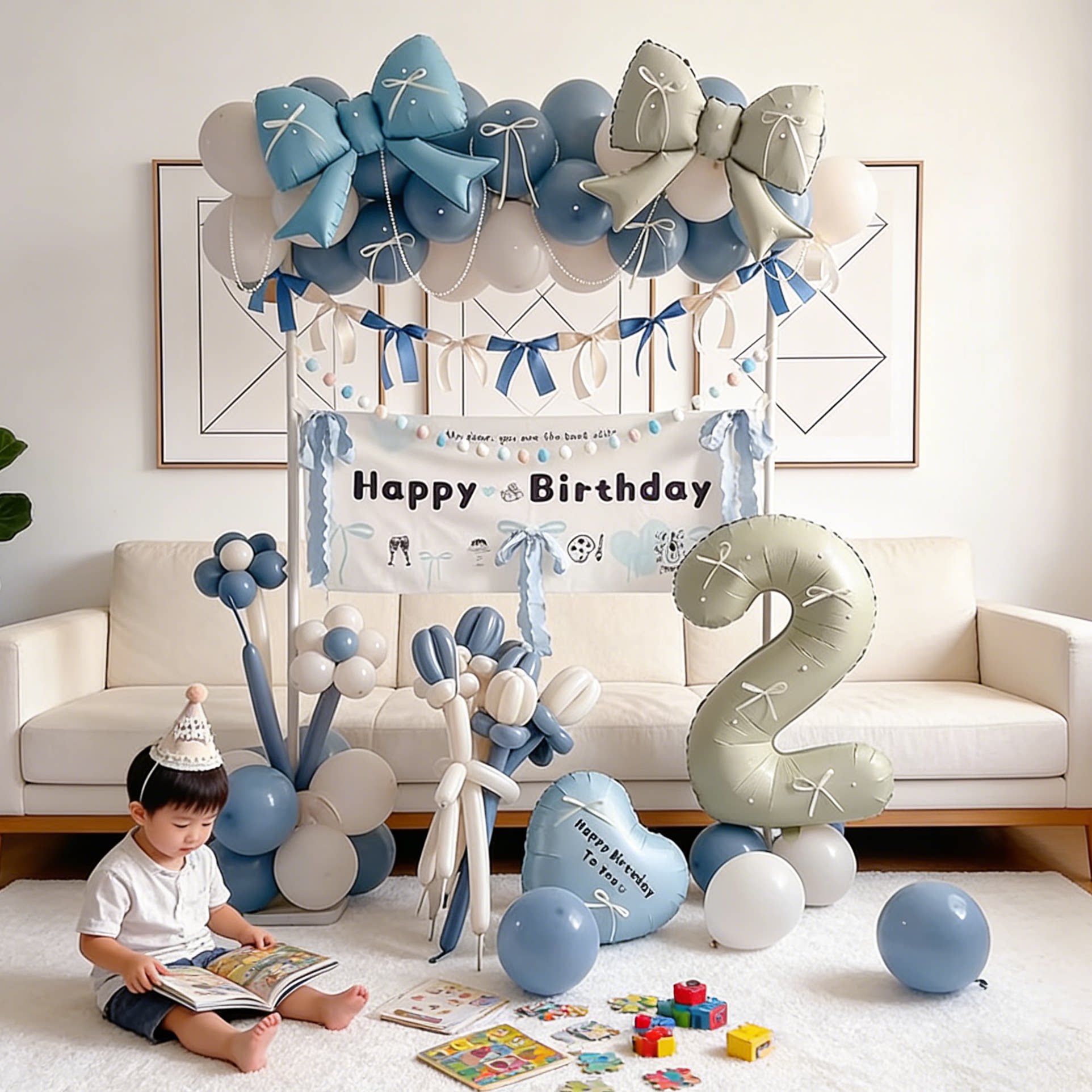 暮光蓝拱门生日派对气球套装蝴蝶结挂布客厅室内布置装饰用品2岁6