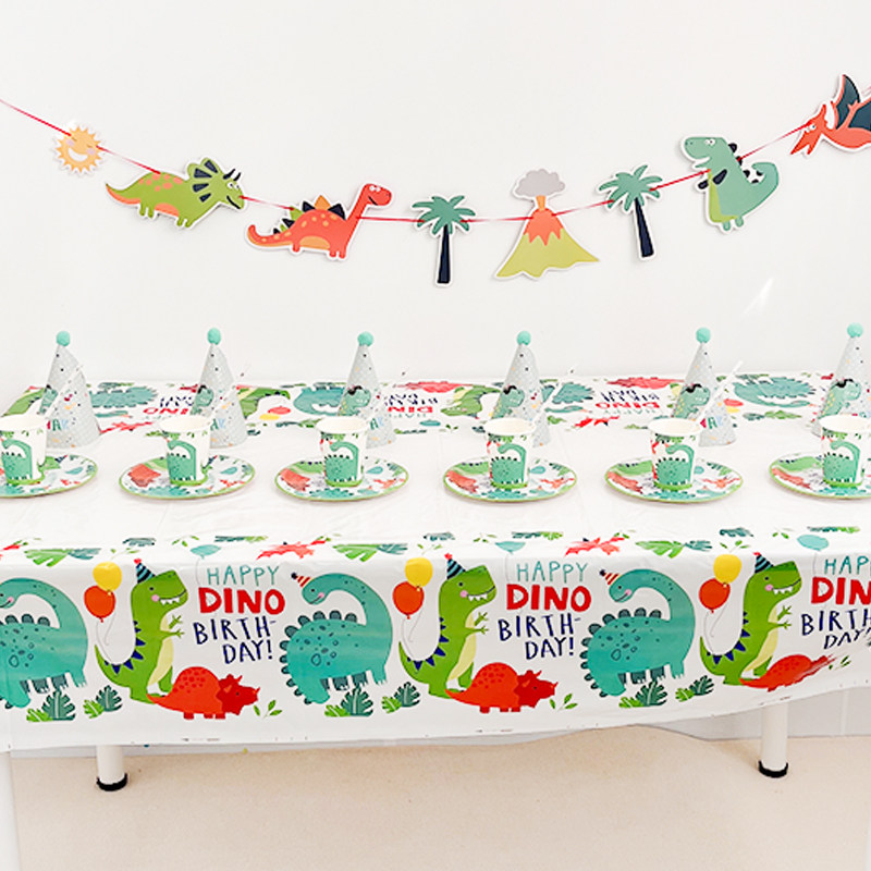 卡通侏罗纪恐龙主题派对一次性桌布餐盘布置儿童生日派对装饰台布