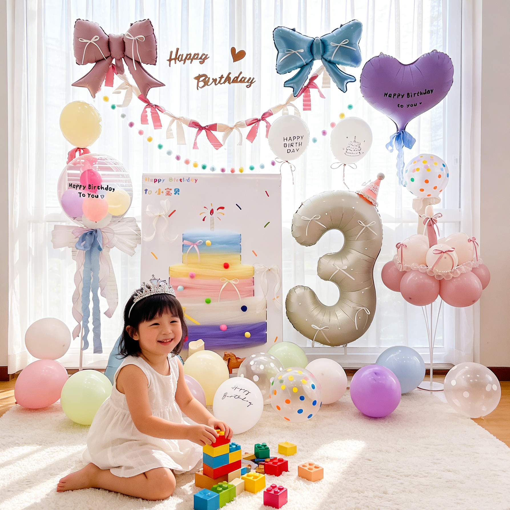 女孩生日彩色蛋糕纱KT板女童3岁7公主客厅场景布置装饰氛围感拍照,节庆用品/礼品,装扮布置套餐,淘宝优惠券,粉丝福利购,淘宝优惠卷