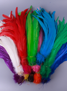 现货30-35cm脱色雄鸡尾毛公鸡尾羽毛鸡毛彩色羽毛DIY配件