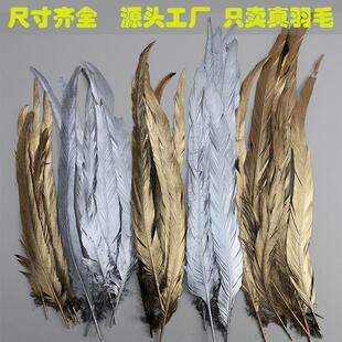 喷金喷银羽毛25-45cm天然鸡尾野鸡毛diy材料服装饰品配件金色羽毛