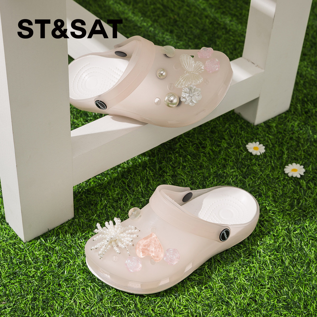 星期六时尚透明洞洞鞋女鞋2026春夏新款厚底沙滩凉鞋外穿凉拖鞋子