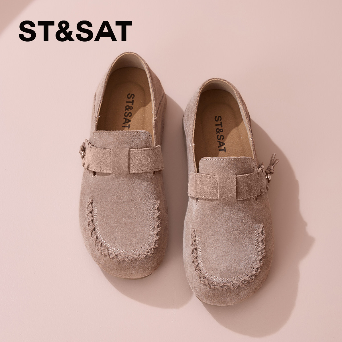 星期六真皮勃肯鞋女款2025新款秋季全包厚底懒人鞋一脚蹬软底单鞋