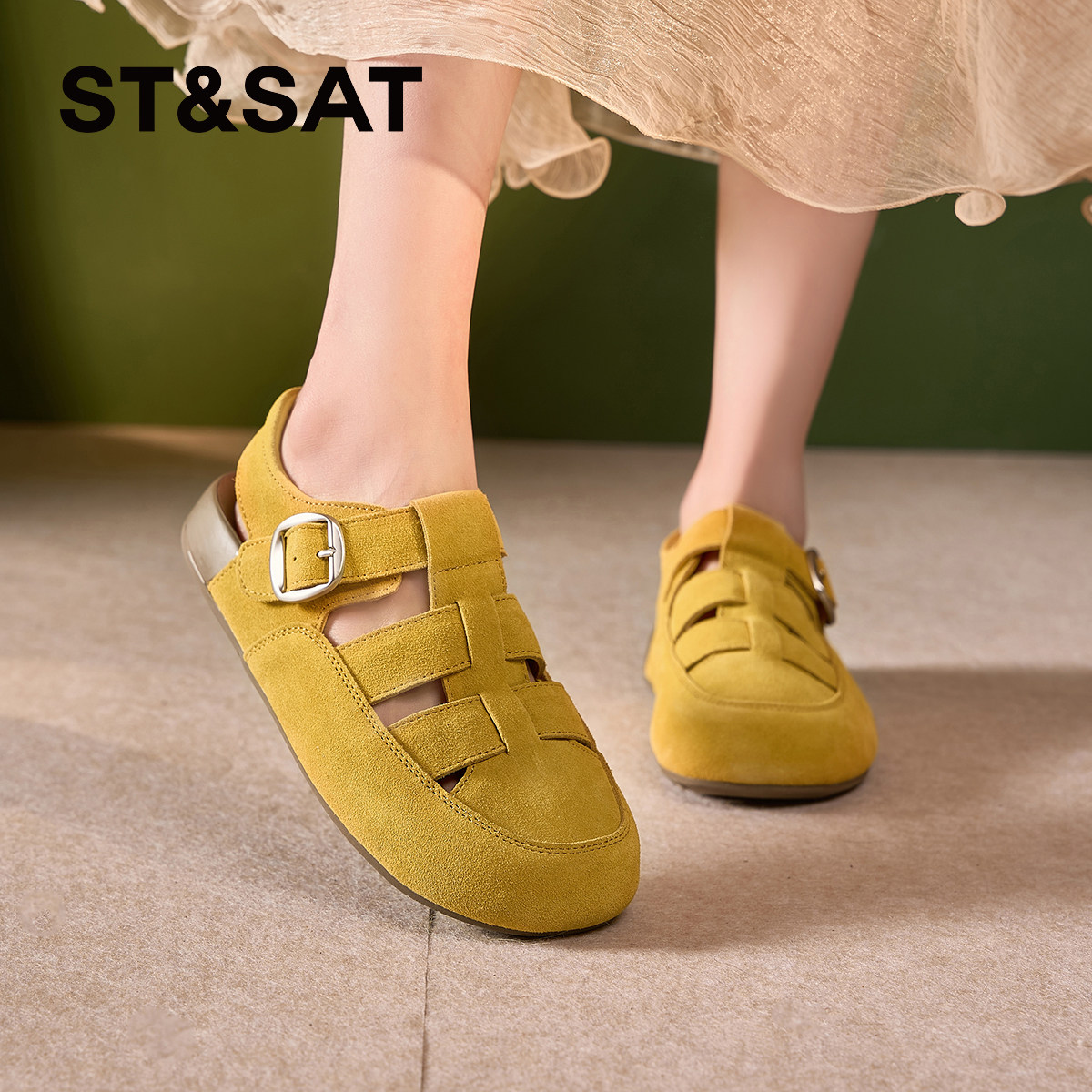 星期六真皮勃肯凉鞋女罗马拖鞋2025新款夏季包头凉鞋镂空透气半拖