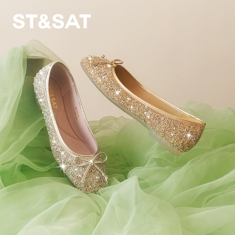 【白月梵星】星期六彩钻单鞋芭蕾鞋方头百搭低跟女鞋SSD1111059