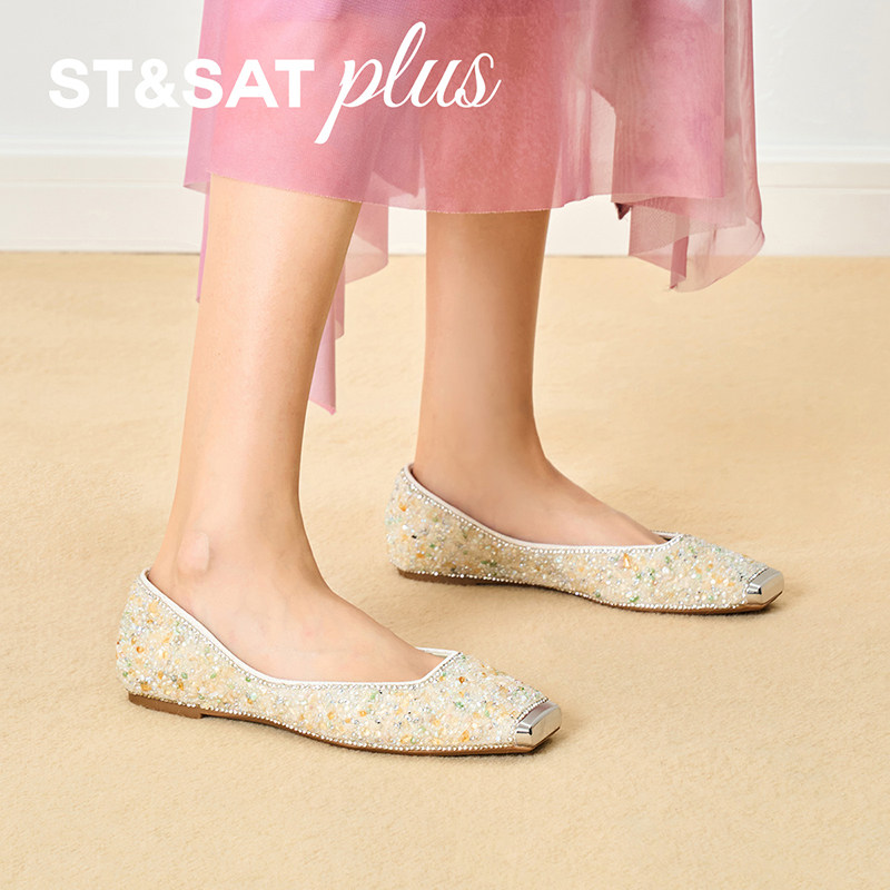 星期六女单鞋春款优雅满钻方头一脚蹬舒适芭蕾舞平底鞋SSE1111149,女鞋,时尚芭蕾鞋,淘宝优惠券,粉丝福利购,淘宝优惠卷