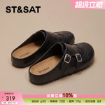 星期六黑色勃肯鞋女2026年春季新款布洛克风软木底舒适外穿半拖鞋