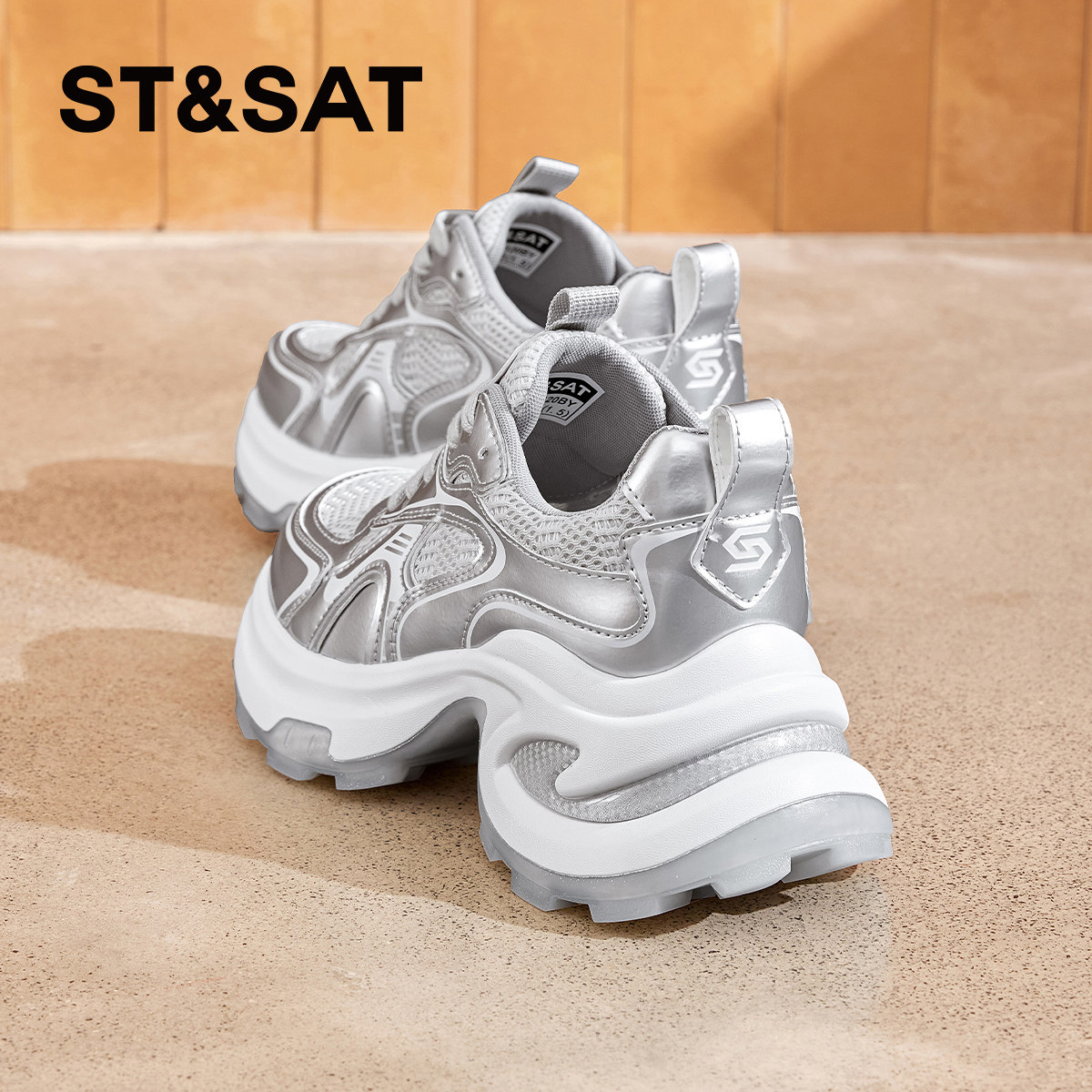 星期六厚底银色增高老爹鞋女款2025秋冬新款鞋子百搭加绒运动棉鞋