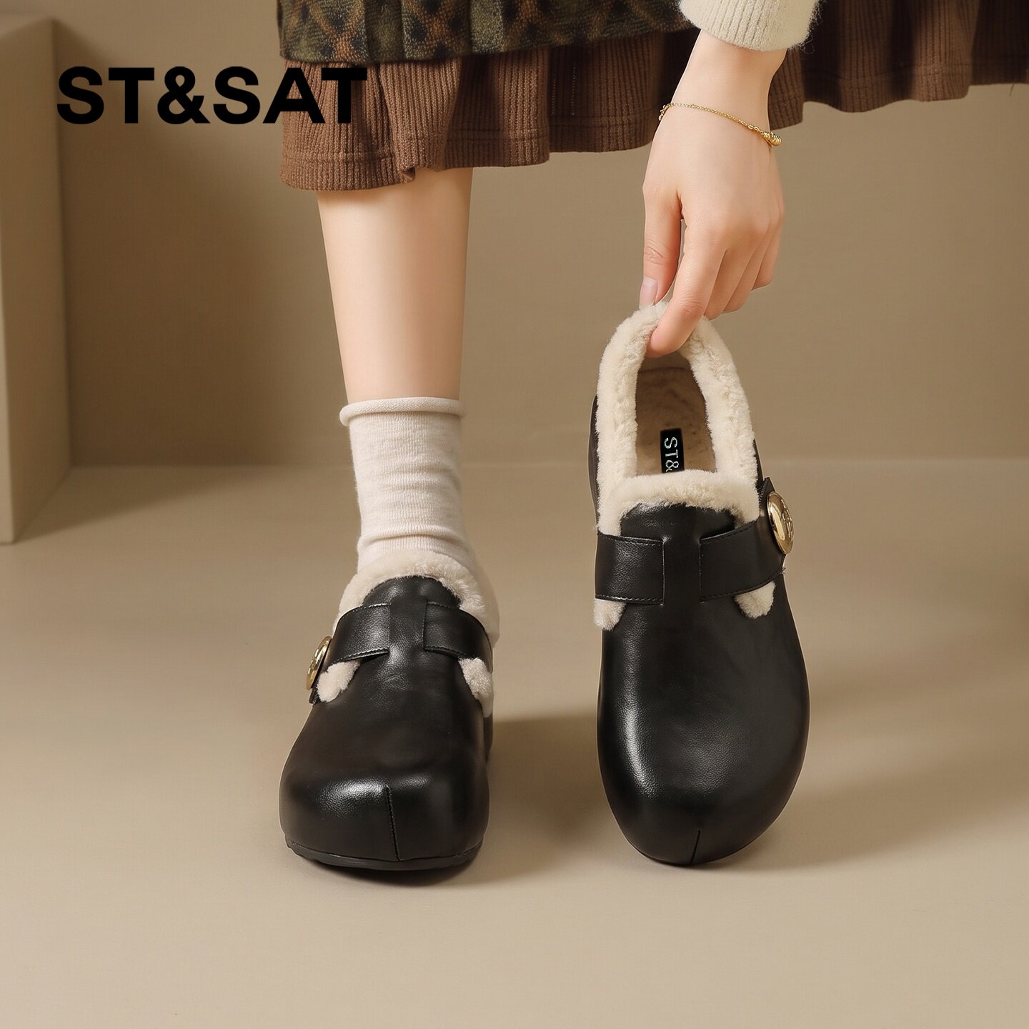 星期六女加绒增高勃肯棉鞋