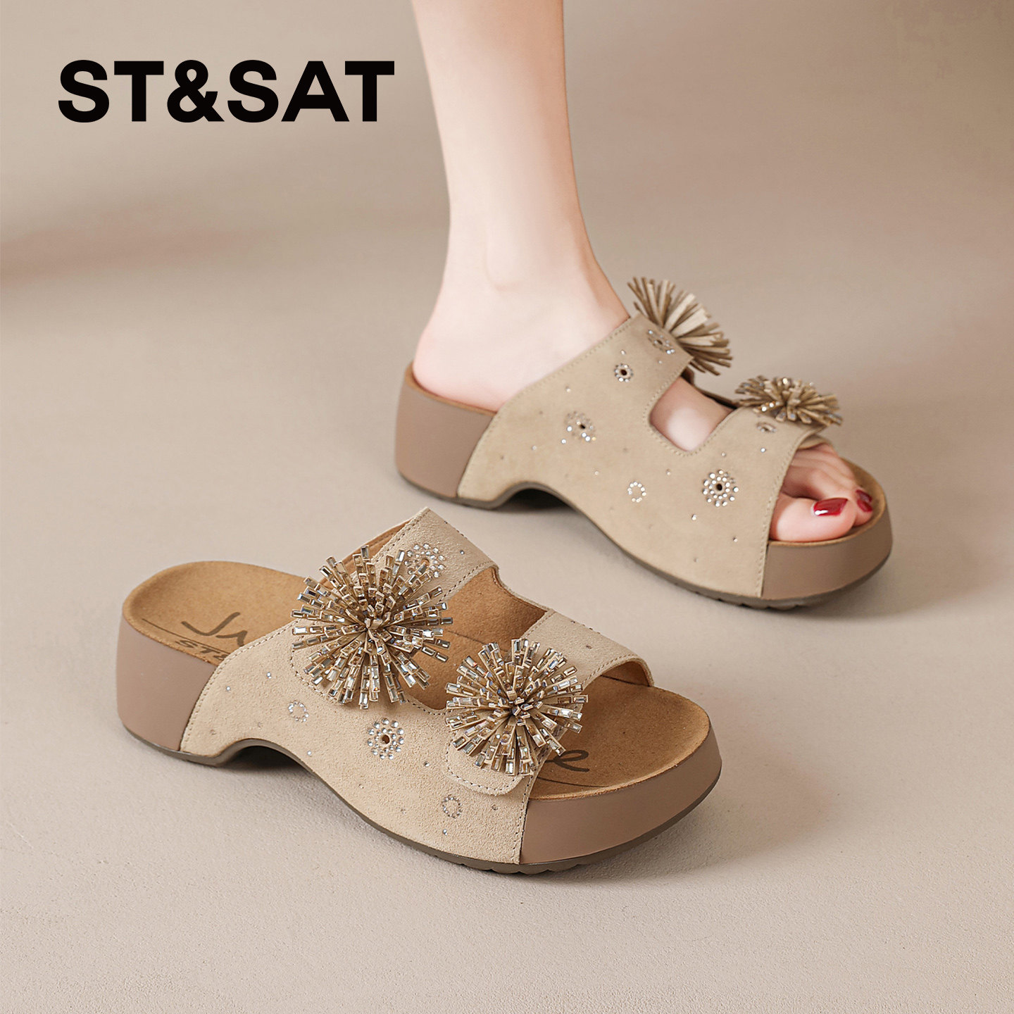 星期六厚底拖鞋女款2026新款外穿夏季海边沙滩烟花一字拖休闲鞋子