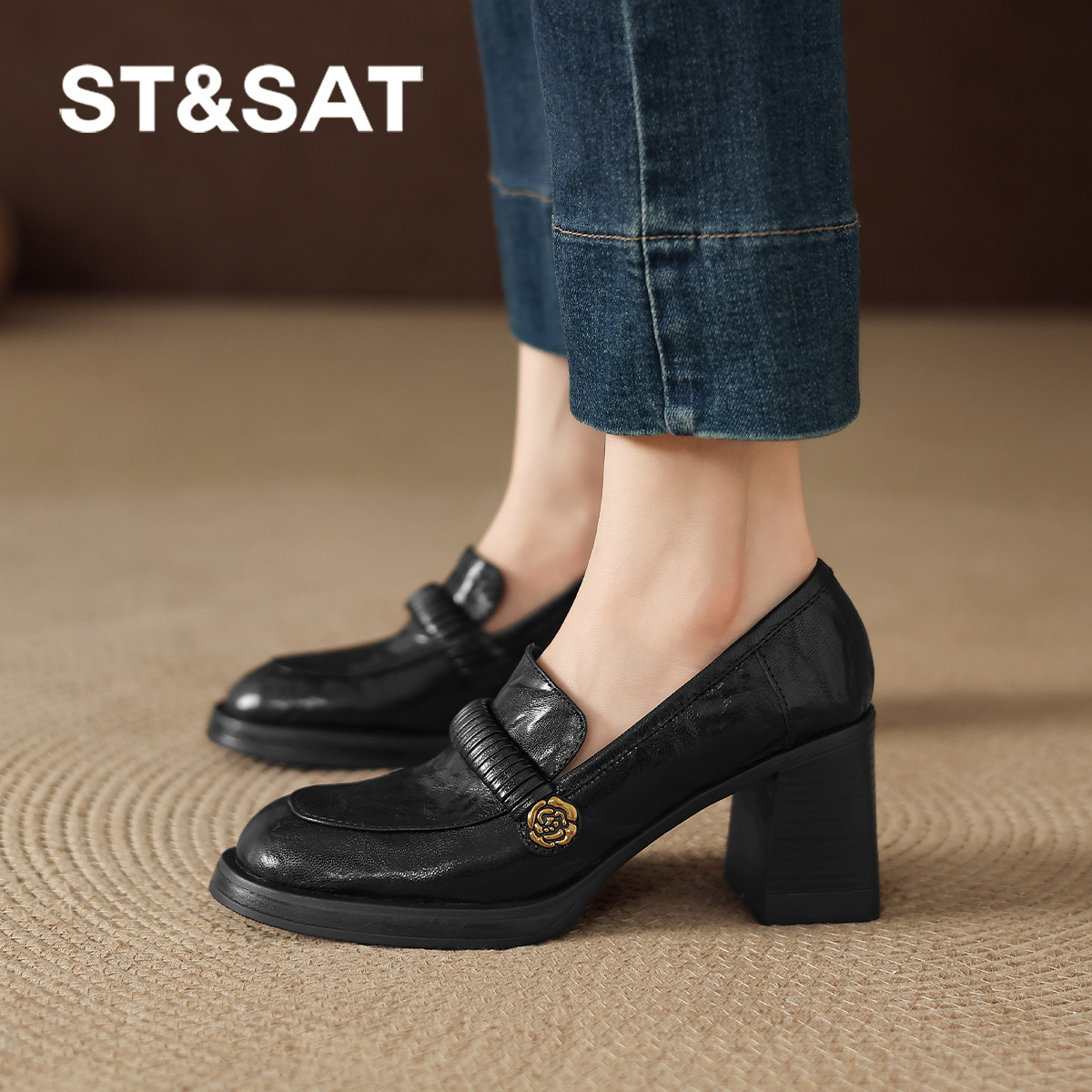 星期六高跟乐福鞋女款2026新款夏季老钱风鞋子真皮英伦风小皮鞋女