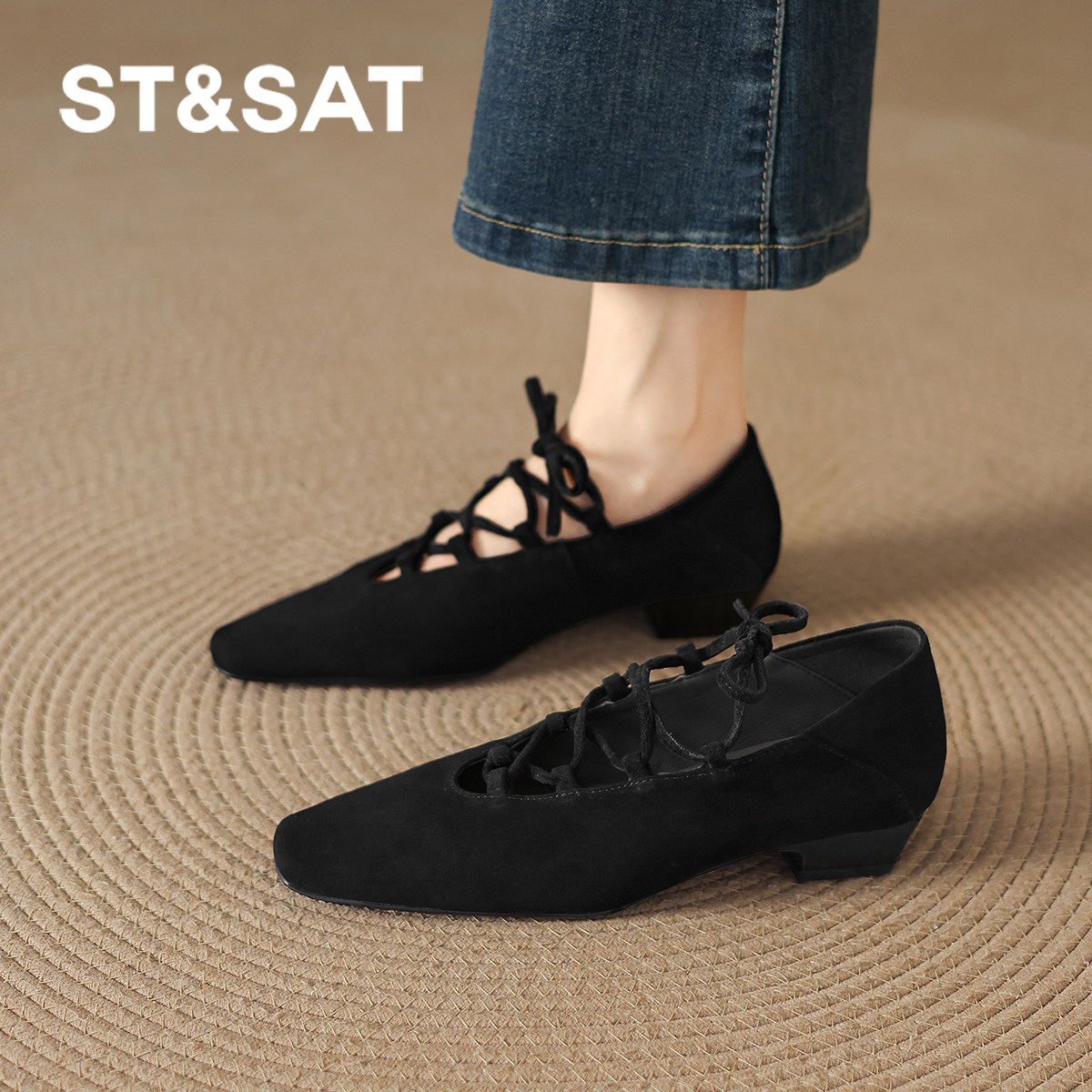 星期六黑色高跟鞋女2026新款夏季方头粗跟单鞋法式气质玛丽珍女鞋