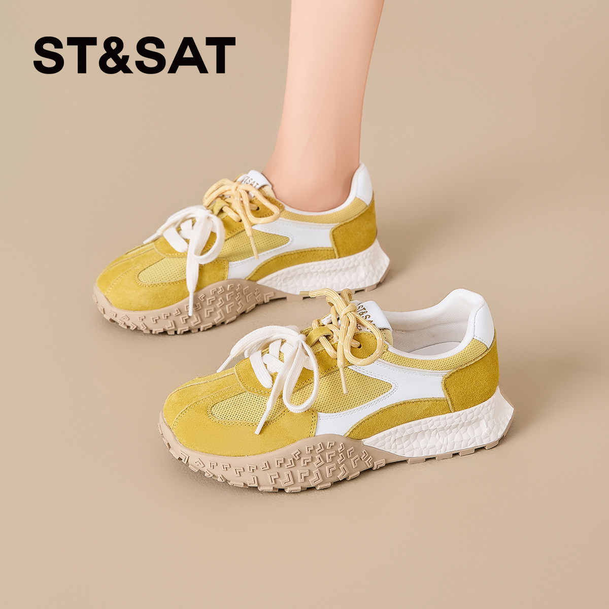 星期六黄色德训鞋女2026年新款春季增高休闲运动鞋轻便软底阿甘鞋