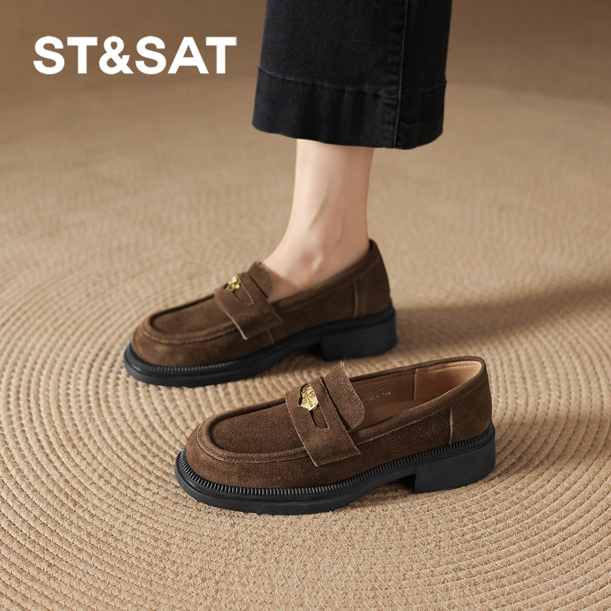 星期六厚底乐福鞋女夏季新款英伦风女鞋一脚蹬老钱风豆豆皮鞋