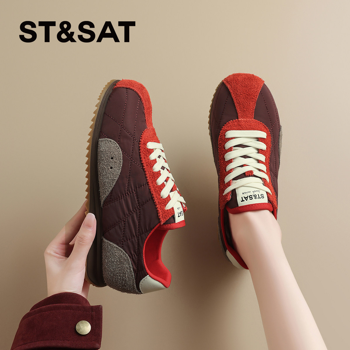 星期六红色德训鞋女款女鞋厚底阿甘鞋美式复古休闲鞋经典运动鞋子
