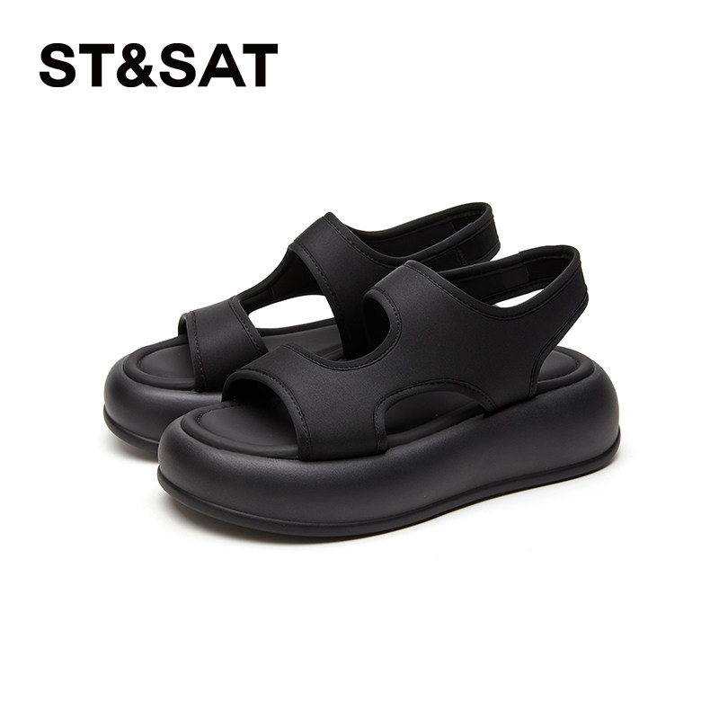 星期六罗马凉鞋女夏季新款厚底百搭踩屎感弹力布休闲运动凉鞋