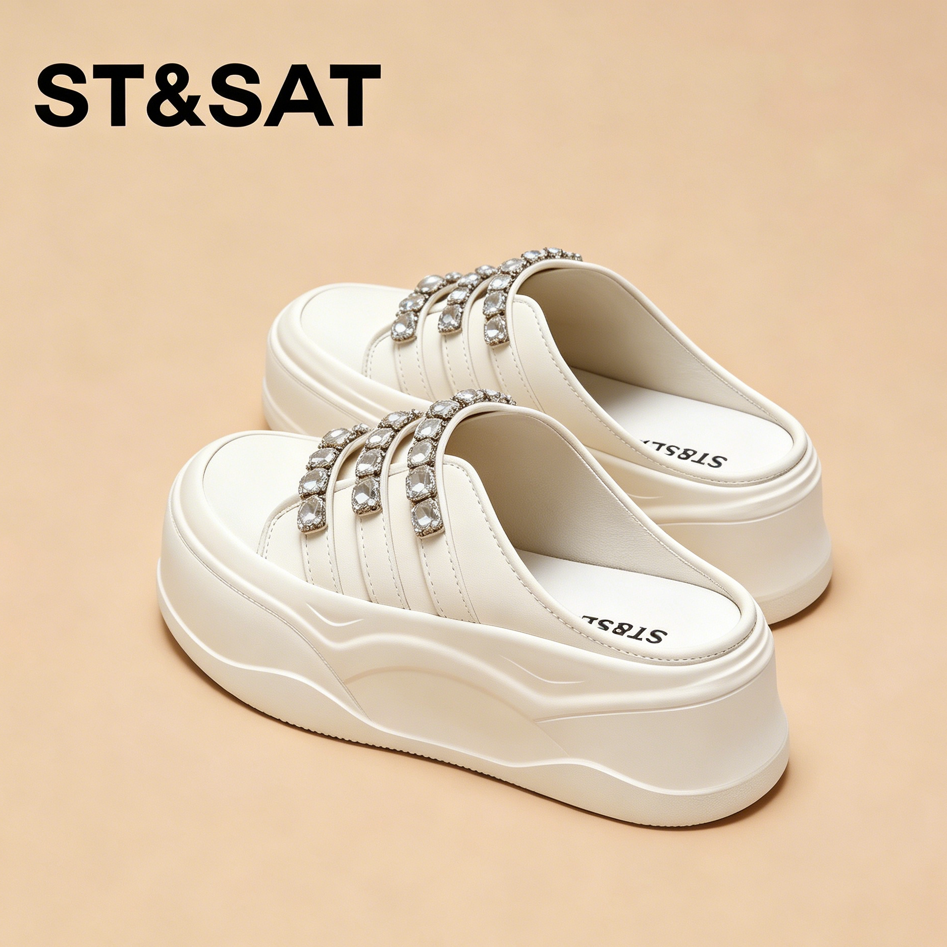 星期六包头拖鞋女鞋26新款夏季绝美外穿水钻厚底增高半拖女士凉鞋