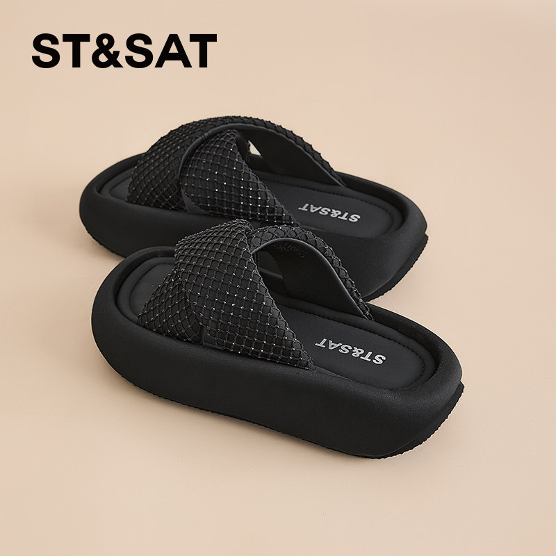 星期六夏季外穿增高海边凉拖鞋女新款厚底配裙子时尚一字拖鞋