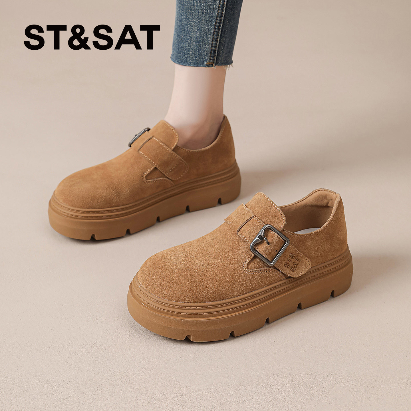 星期六超火厚底勃肯鞋女夏季新款休闲一脚蹬增高复古全包通勤单鞋