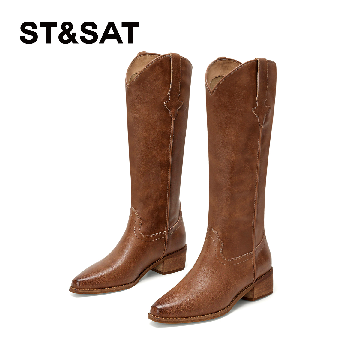 星期六美拉德长筒靴棕色骑士靴子