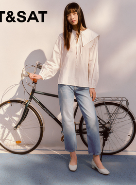 星期六浅口单鞋春季新款优雅方头中粗跟通勤皮鞋女SSC111130V