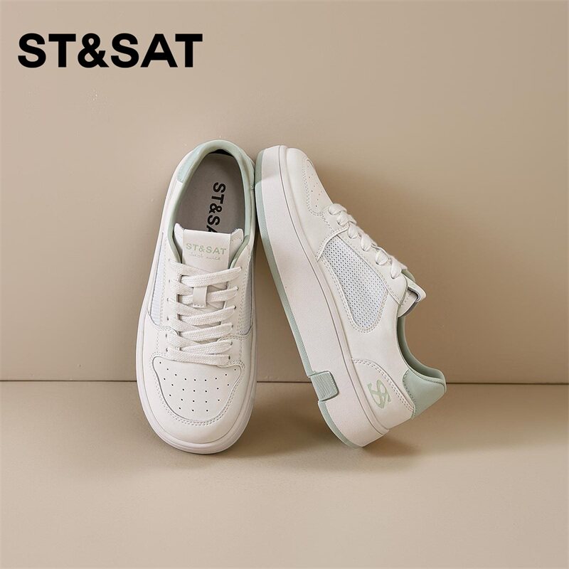 星期六春季透气休闲板鞋女新款百搭圆头单鞋舒适轻便软底小白鞋子