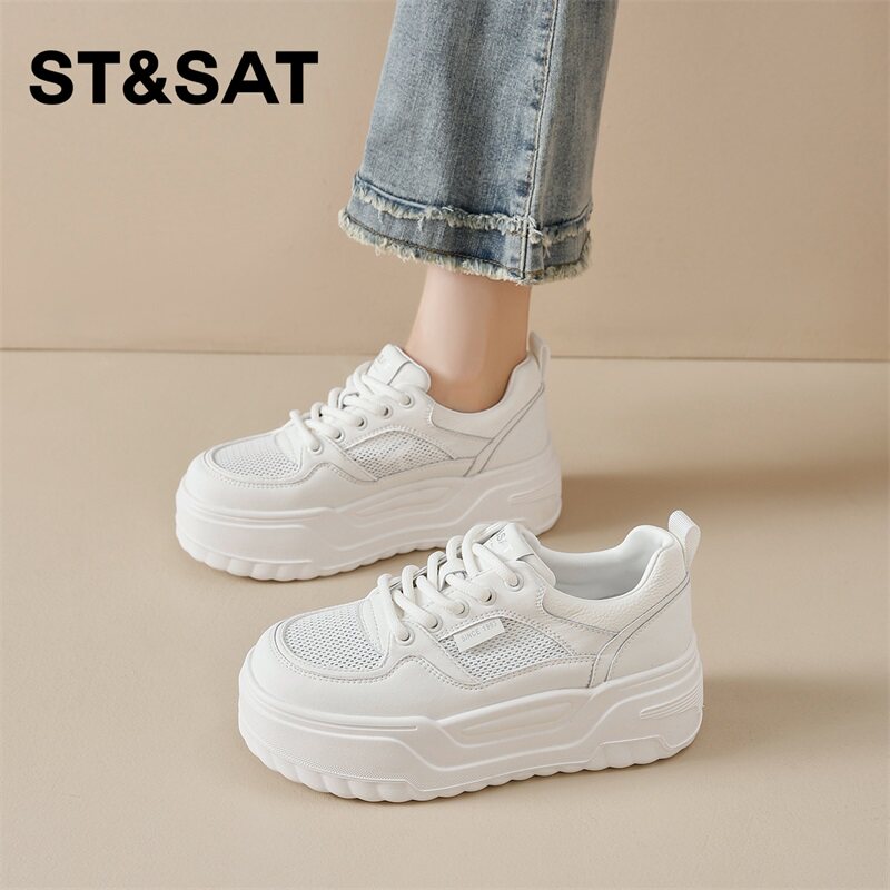 星期六厚底增高爆款小白鞋女夏季款网面透气轻便百搭休闲运动板鞋