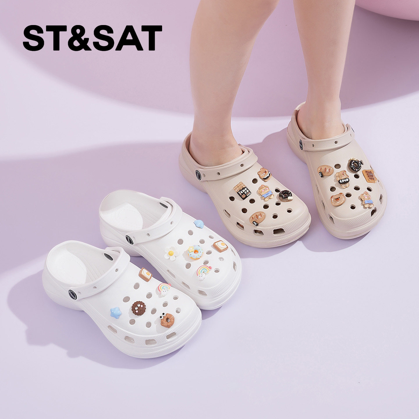 星期六厚底增高洞洞鞋女款2026夏季新款户外凉拖鞋女海边沙滩鞋子