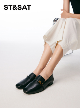 星期六乐福鞋2024春季新款方头中跟通勤白领黑色皮鞋女SSC1111120