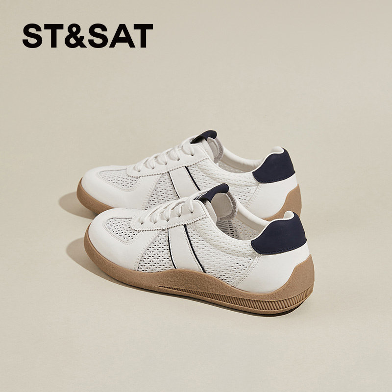 星期六网面德训鞋女款春季新款软底透气运动板鞋厚底休闲鞋小白鞋