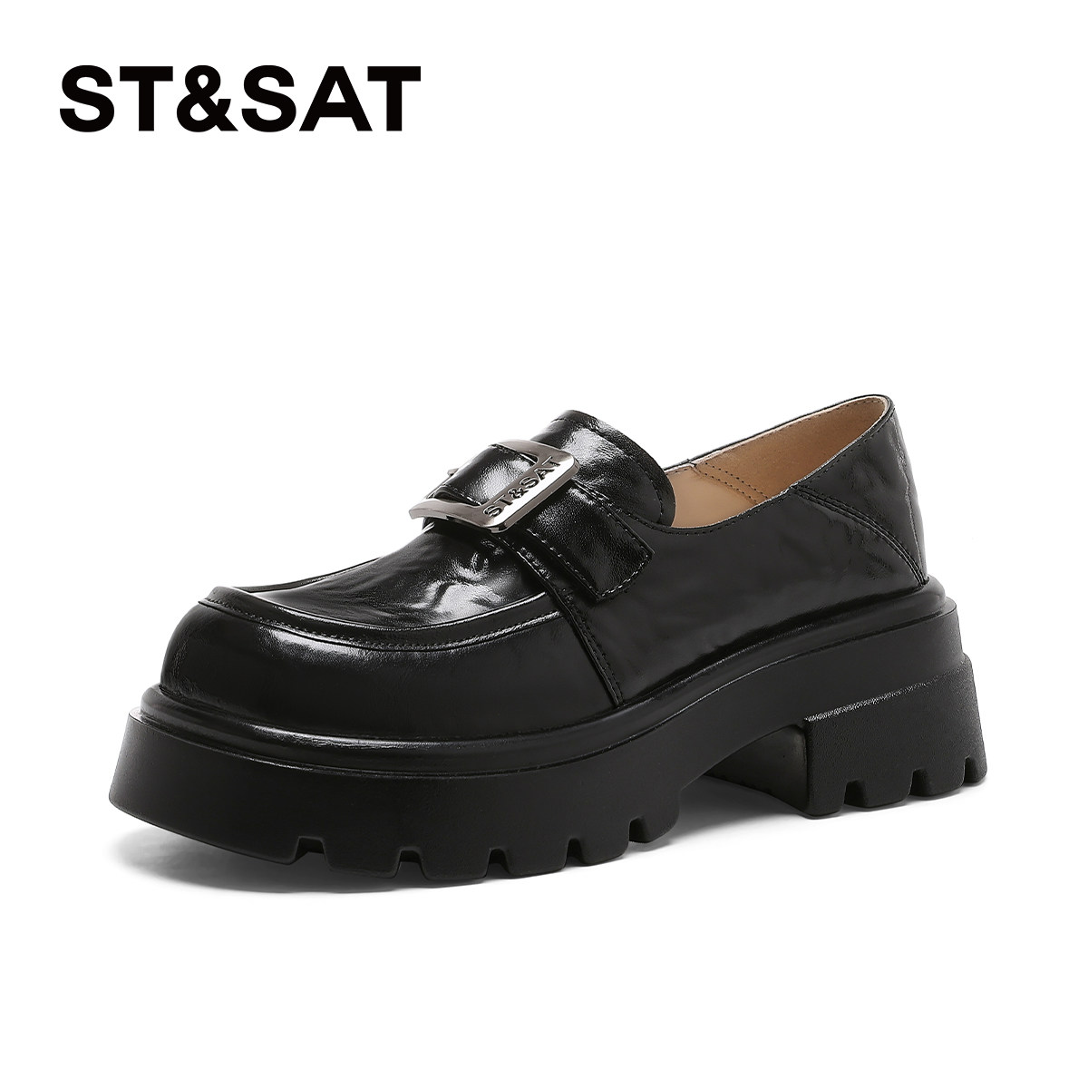 星期六乐福鞋女2026春夏季新款厚底增高软底一脚蹬通勤皮鞋高跟鞋