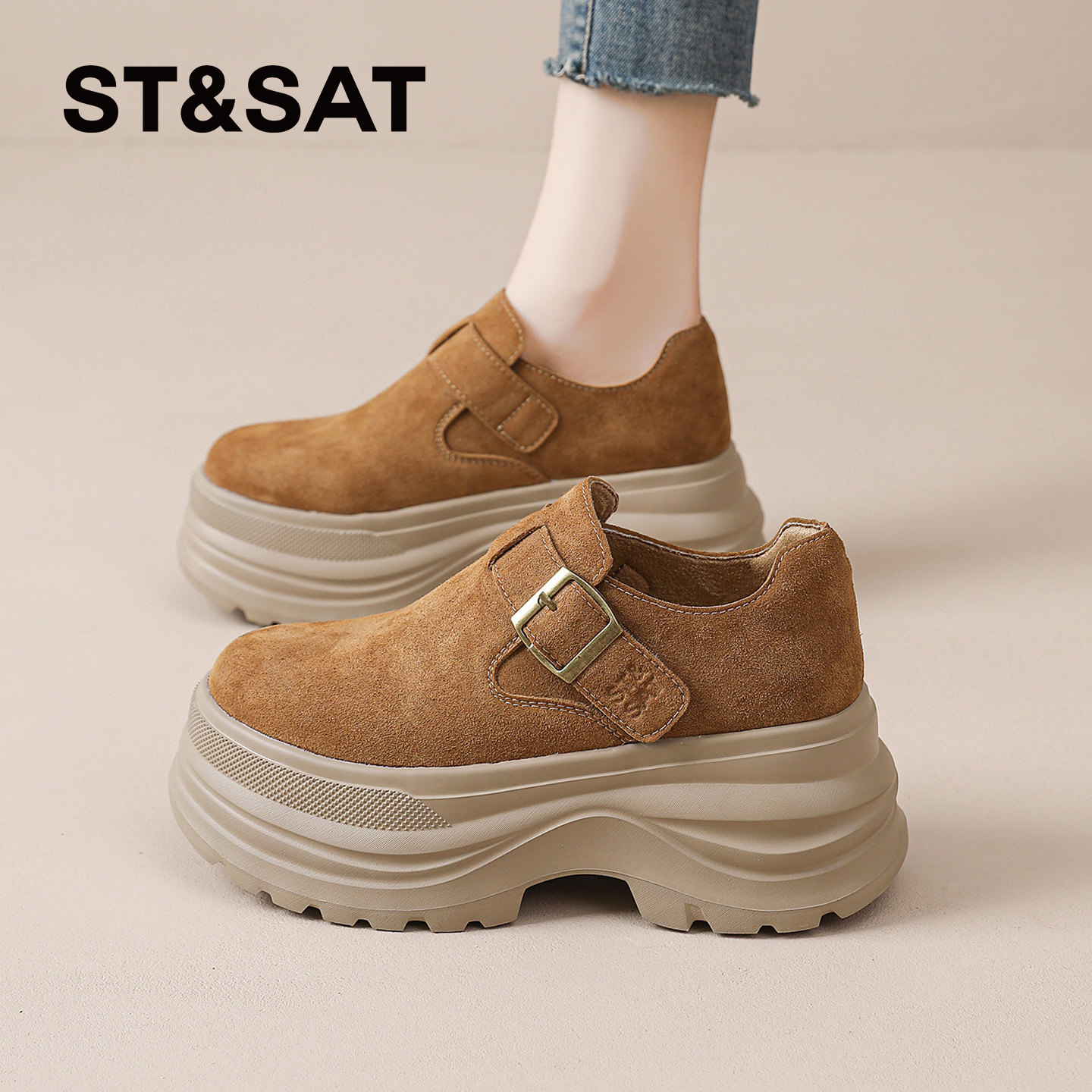 星期六勃肯鞋女2026春季新款爆款厚底松糕鞋百搭鞋子女款全包单鞋