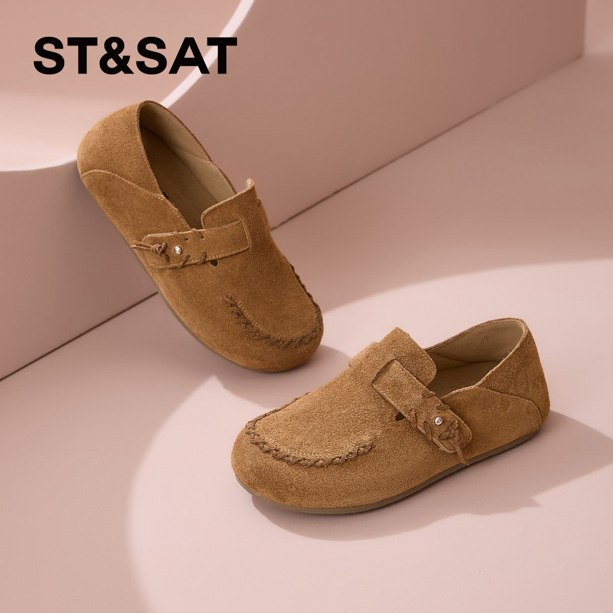 星期六2025秋冬新款真皮勃肯鞋女款全包厚底懒人鞋一脚蹬软底单鞋