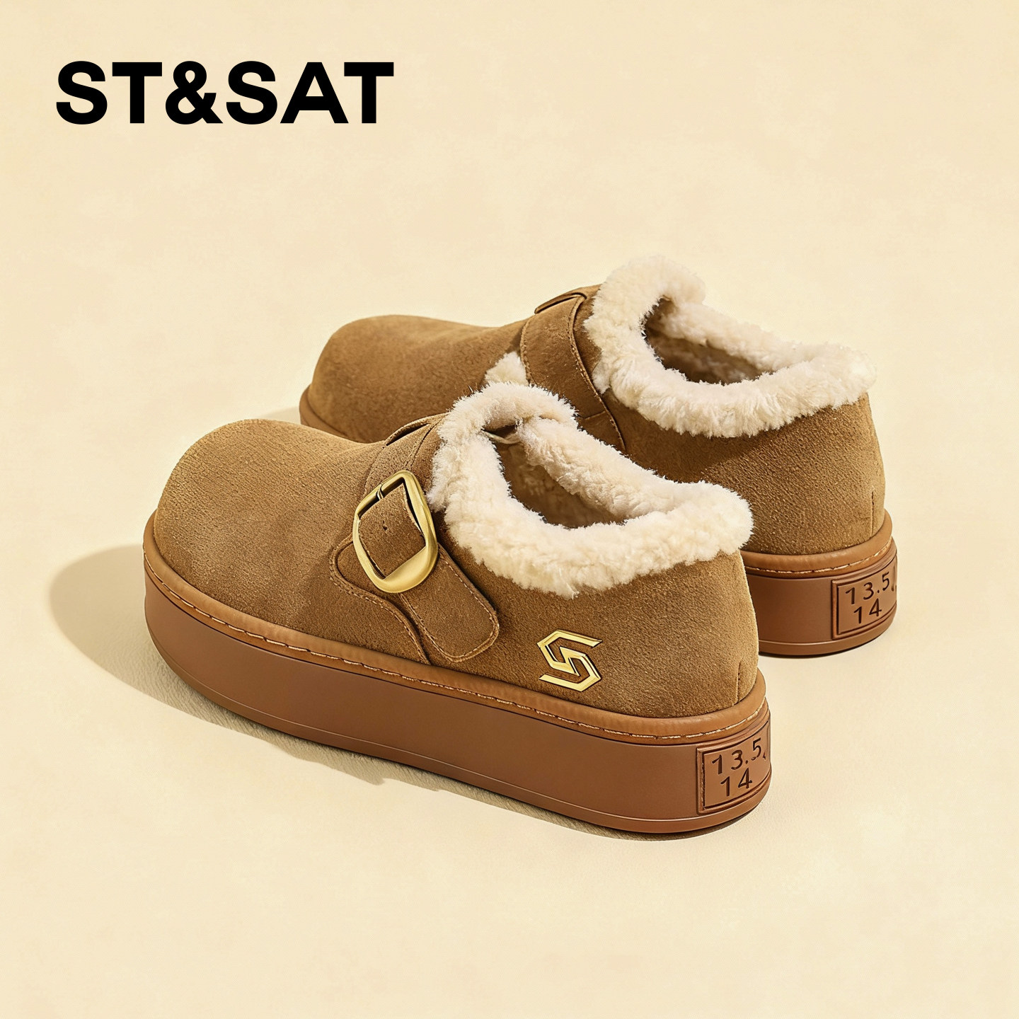 星期六加绒勃肯鞋厚底内增高女款2025新款冬季保暖全包一脚蹬棉鞋