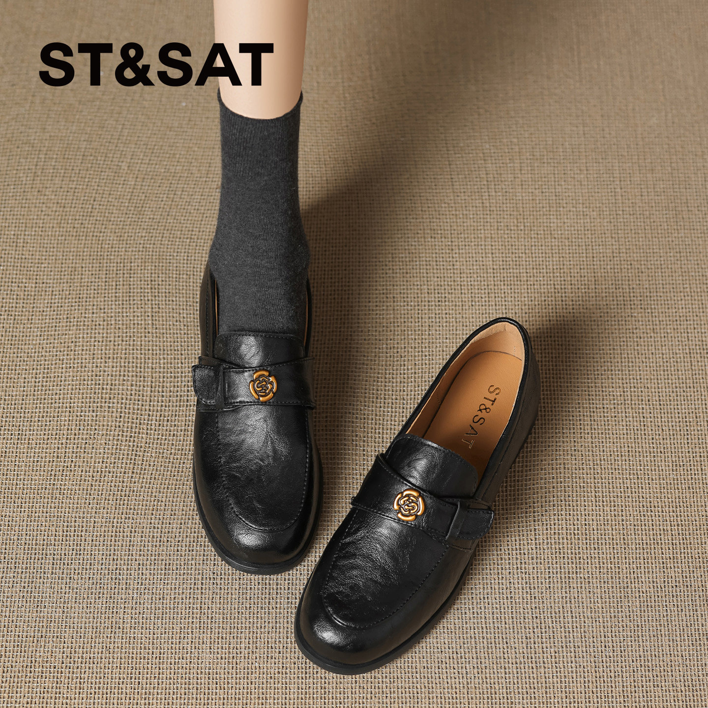 星期六山茶花真皮乐福鞋女2026新款春季英伦风复古百搭通勤小皮鞋,女鞋,乐福鞋（豆豆鞋）,淘宝优惠券,粉丝福利购,淘宝优惠卷