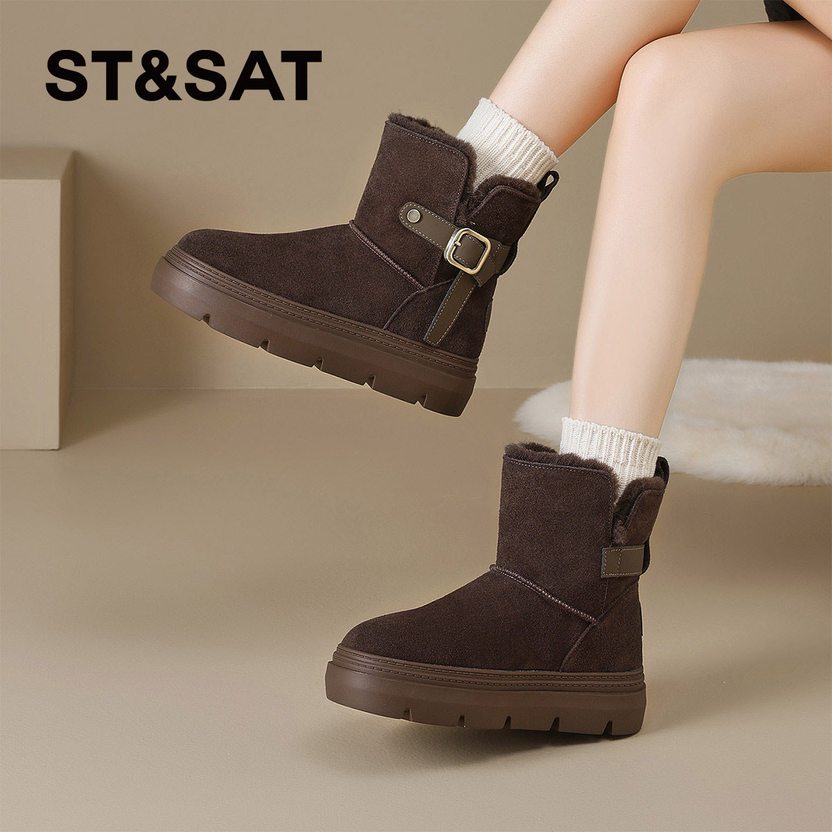 星期六美拉德加厚保暖女雪地靴