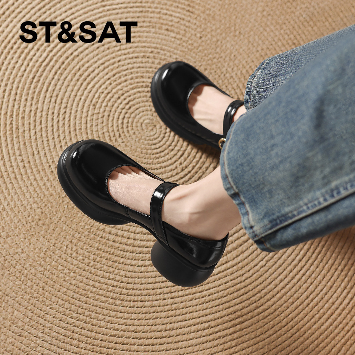 星期六黑色增高跟厚底浅口小单鞋2026新款春季玛丽珍法式皮鞋女鞋
