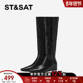 星期六美拉德骑士靴女2025方头内增高显瘦复古全真皮不过膝长靴子