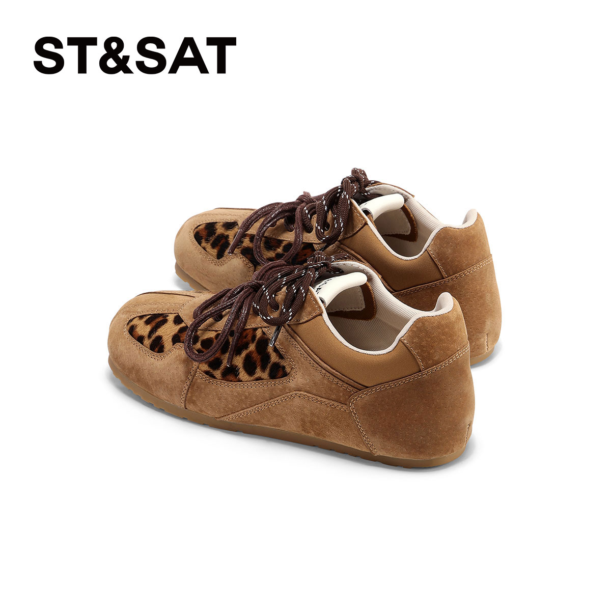 星期六厚底德训鞋女款2025新款秋冬内增高女复古软底豹纹运动鞋直