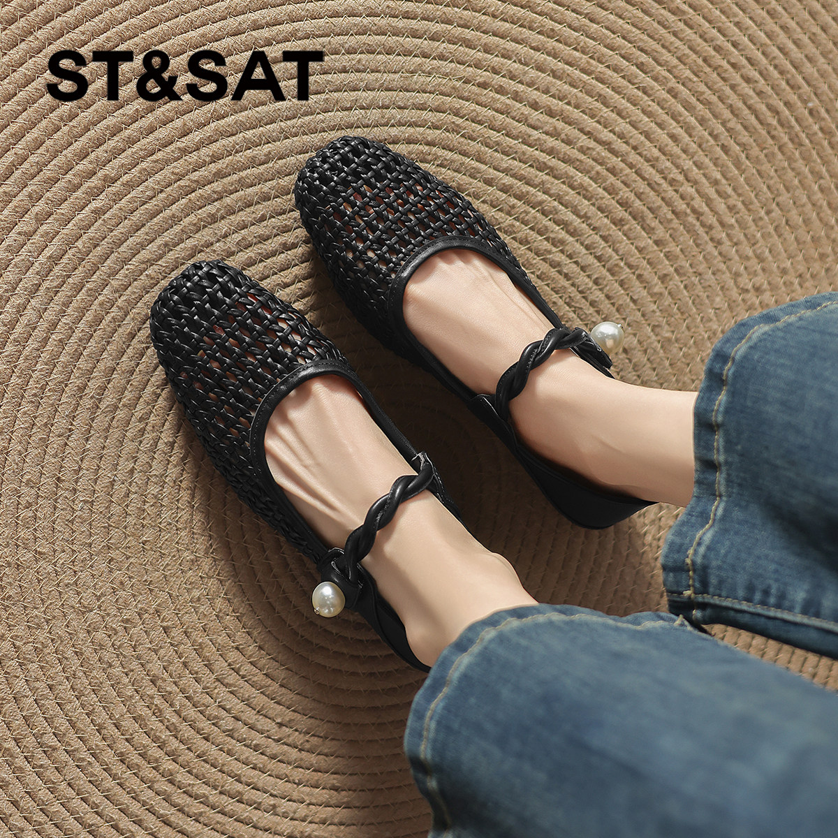 星期六镂空凉鞋女夏季新款巨好看配裙子包头凉鞋平底女通勤单鞋子