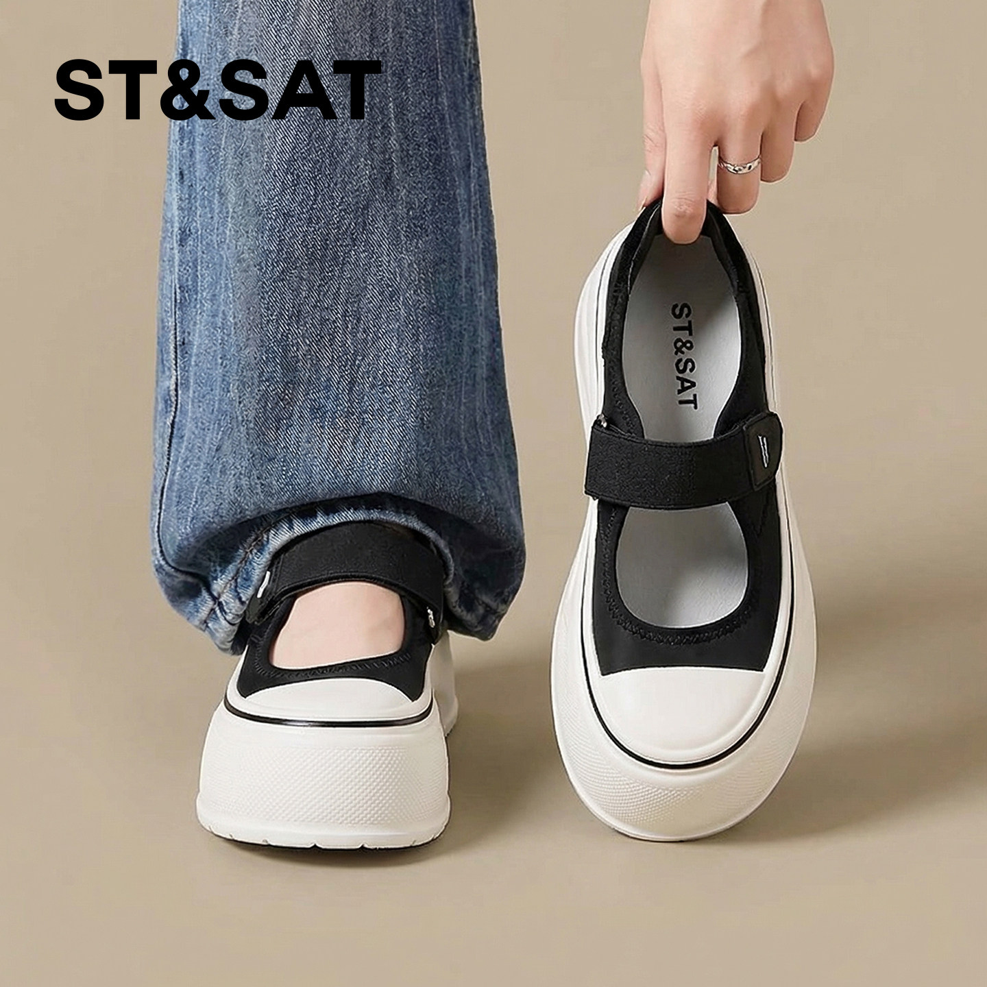 星期六厚底玛丽珍鞋女款2026新款春季增高丑萌大头鞋黑色休闲鞋女