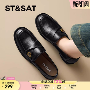 子女士通勤黑色小皮鞋 星期六软底乐福鞋 一脚蹬单鞋 冬季 女2025新款
