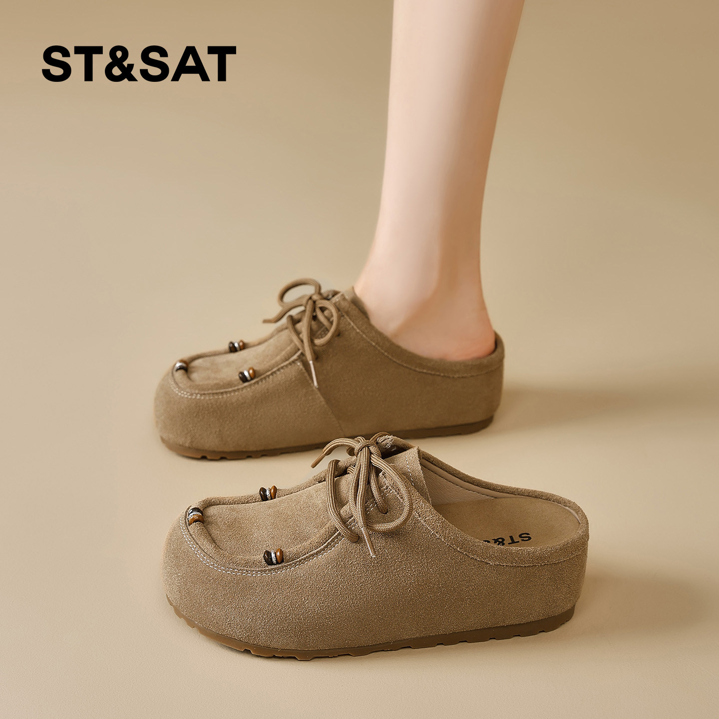 星期六厚底勃肯鞋女款春季复古休闲鞋一脚蹬轻便懒人外穿包头拖鞋